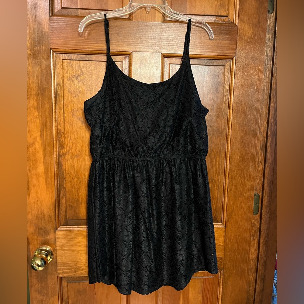 Black Lace Spaghetti Strap Summer Mini Dress, Size Extra Large